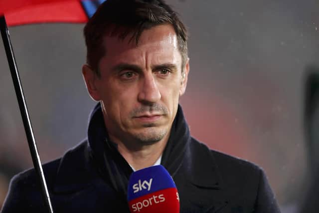SOUTHAMPTON, ENGLAND - OCTOBER 25: Gary Neville, TV Presenter is seen during the Premier League match between Southampton FC and Leicester City at St Mary's Stadium on October 25, 2019 in Southampton, United Kingdom. (Photo by Naomi Baker/Getty Images)
