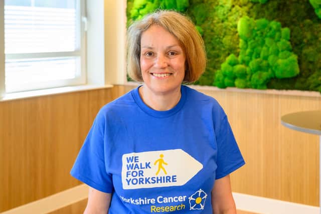 Josie Clark had a smile on her face as she was handed the baton on the launch day of a relay fundraising initiative in support of Yorkshire Cancer Research (YCR). Photo: Jonathan Pow/jp@jonathanpow.com
