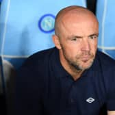 NAPLES, ITALY - OCTOBER 12: Coach Alfred Schreuder of AFC Ajax looks on before the UEFA Champions League group A match between SSC Napoli and AFC Ajax at Stadio Diego Armando Maradona on October 12, 2022 in Naples, Italy. (Photo by Francesco Pecoraro/Getty Images)