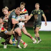 Tom Holroyd, seen in action away to Bradford Bulls at Easter, will makes his Leeds Rhinos return against Hull KR on Friday. Picture by Alex Whitehead/SWpix.com.