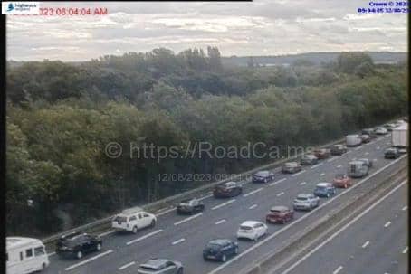 Traffic building on the M1 southbound following the crash near Leeds (Photo by MotorwayCameras.co.uk)