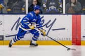DOUBLING UP: Leeds Knights' defenceman Jonas Bennett scored his second goal in as many games when he fired a 51st-minute strike against Sheffield Steeldogs on Thursday. Picture: Rob Halls/Knights Media.