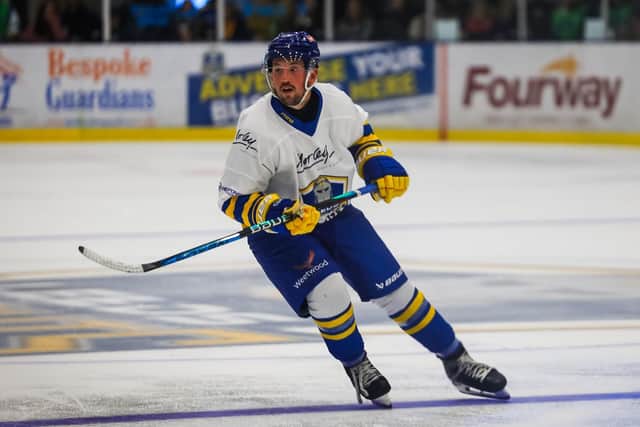 TREBLE TOP: Matt Barron scored a hat-trick for Leeds Knights in their NIHL National win over Milton Keynes Lightning. Picture courtesy of Knights Media/Jacob Lowe.