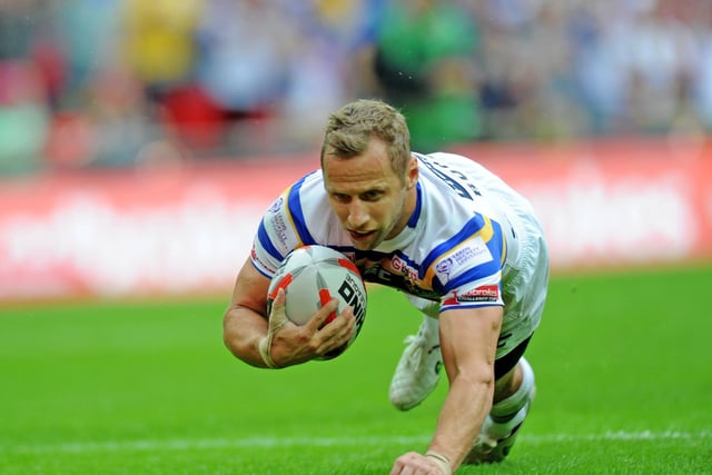 Rob Burrow scores a try for Leeds Rhinos against Hull KR during the Challenge Cup final at Wembley in  August 2015.
