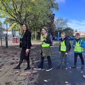 York's Carr Junior School Children, wear hi-vis jackets donated by Miller Homes