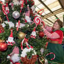 Tong Garden Centre shop assistants Caroline Quinn and Shannon Carter dress one of the many Christmas trees as the store launch their Christmas displays and room sets.