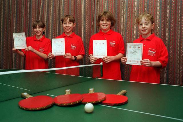 Table Tennis champs at Cookridge Primary School in January 1997. Pictured, from left, are Rachael Gibson, Jenny Smith, Nicola Shepherd and Rebecca Hargreaves.