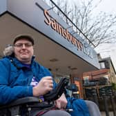 Doug Paulley, 46, has complained about a shoplifting detector at the Sainsbury's Local store, in Crossley Street, Wetherby, that sounds when he leaves in his wheelchair. Photo: Bruce Rollinson.