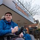 Doug Paulley, 46, has complained about a shoplifting detector at the Sainsbury's Local store, in Crossley Street, Wetherby, that sounds when he leaves in his wheelchair. Photo: Bruce Rollinson.