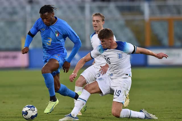 RETURN: For Leeds United defender Charlie Cresswell, right, with England's under-21s. Photo by Giuseppe Bellini/Getty Images.