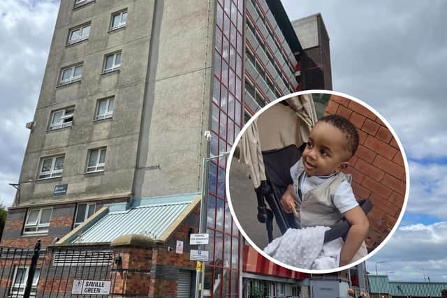 One-year-old Exodus Eyob fell from a high-rise tower on Saville Green, Leeds, after going into his older sister's bedroom and climbing on her bed, which was under the window.
