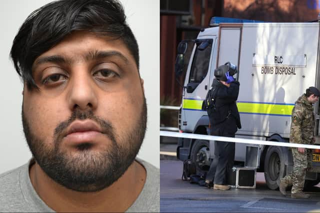 Undated handout photo issued by the Counter Terrorism Policing North East of Mohammed Farooq, and a bomb disposal unit at St James's Hospital in January (Photo by Counter Terrorism Policing North East/Ben Lack/PA Wire)