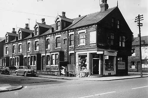 At the corner Kirkstall Road in this photo from May 1967 is an ironmonger's shop, selling garden tools, hardware and household goods.