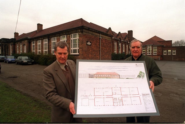 Headteacher Sid Kenningham (left) and chair of governors Jim Pearson are pictured with a plan for a new science wing at Kings High School in January 1997.