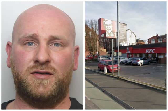 Ellis was at the KFC on Stanningley Road when police pounced. (pic by WYP / Google Maps)