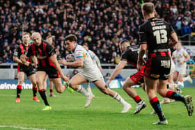 Brodie Croft seen scoring for Leeds Rhinos against Warrington Wolves in March. Picture by Alex Whitehead/SWpix.com.