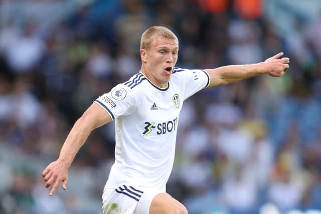 LEEDS, ENGLAND - AUGUST 21: Rasmus Kristensen of Leeds United during the Premier League match between Leeds United and Chelsea FC at Elland Road on August 21, 2022 in Leeds, England. (Photo by Catherine Ivill/Getty Images)