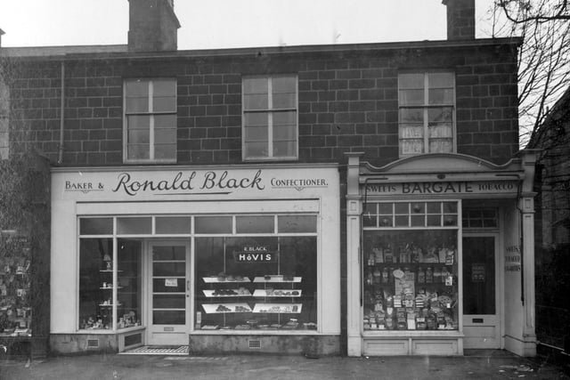 Otley Road in February 1937. On the left is the bakers and confectionery business of Ronald Black then a sweets and tobacco shop owned  by Amy Bargate.