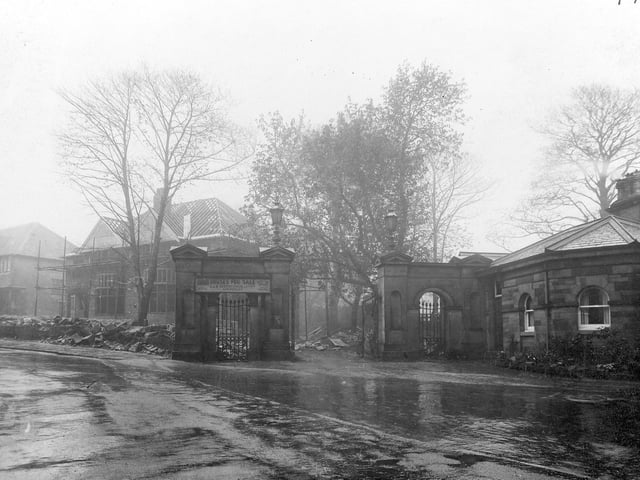 The junction of Gledhow Lane, right, Woodland Lane, left, and Church Lane (behind the camera) pictured in April 1933. The stone building on the right is the lodge to a large house named Allerton Park, which in the mid 19th century had been known as Blue Villa.