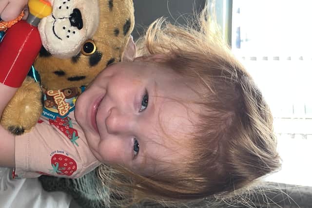 Ivy Fletcher, two, and her teddy. Ivy was born without her left hand and after seeing Nick's work on social media, her mum decided to purchase a bear for her daughter. (Photo by Janine Fletcher/SWNS)
