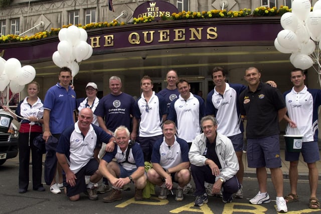 Walkers stop off at the Queens Hotel on The Rugby League Trek.