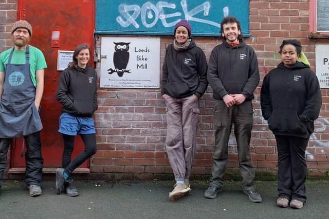 The Leeds Bike Mill team outside their current workshop on Meanwood Road