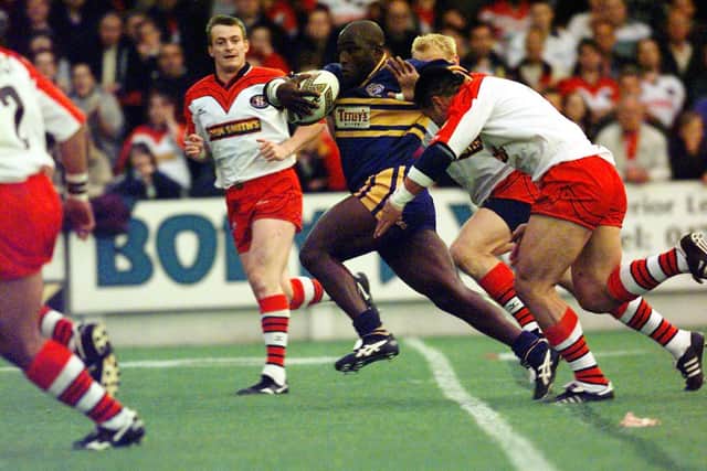 Darren Fleary on the charge for Leeds Rhinos against St Helens. Picture by Mark Bickerdike.