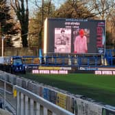 A tribute to former player and coach Syd Hynes on the big screen at Leeds Rhinos' AMT Headingley Stadium. Picture by Peter Smith.