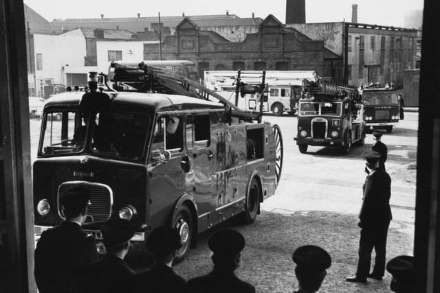 Leeds City Fire Brigade moved into its new £500,000 headquarters at the city end of Kirkstall Road in March 1972.  Appliances are seen arriving by convoy from the old Central Fire Station on Park Street. On arrival crews were greeted by the Chief Fire Officer Mr. Clifford Forrest and the Chairman of the Corporation Licensing Committee Alderman Kenneth Davison.