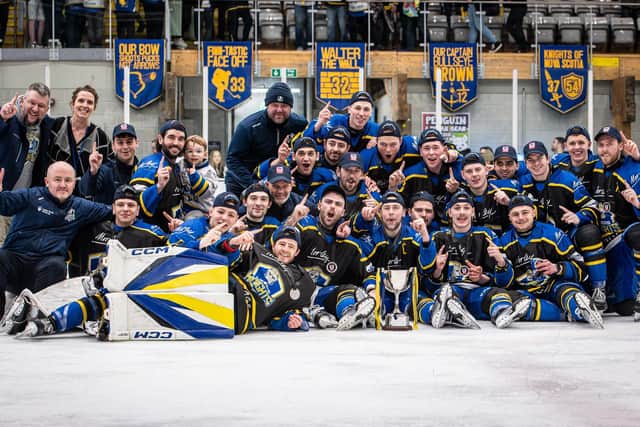 CHAMPIONS: Leeds Knights celebrate their NIHL National Cup success. Picture: Ben Gordon/Knights Media.