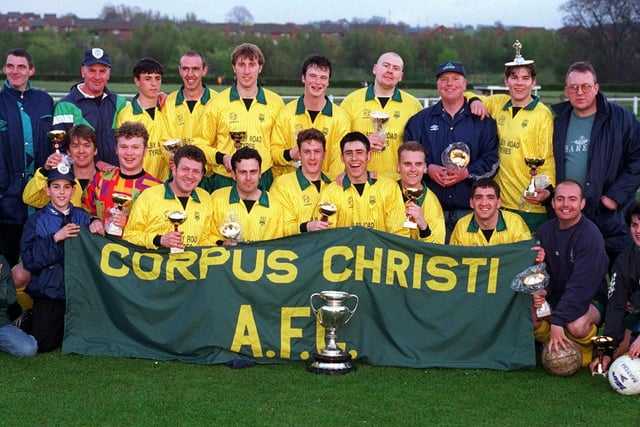 Corpus Christi, winners of the Red Triangle Challenge Cup Final, at Whitkirk in April 1997.