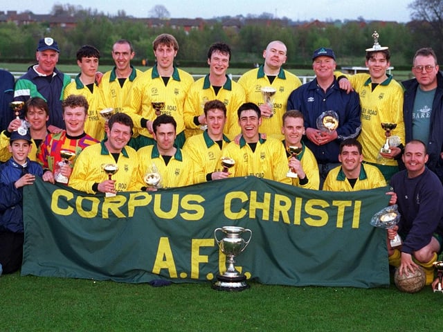Corpus Christi, winners of the Red Triangle Challenge Cup Final, at Whitkirk in April 1997.