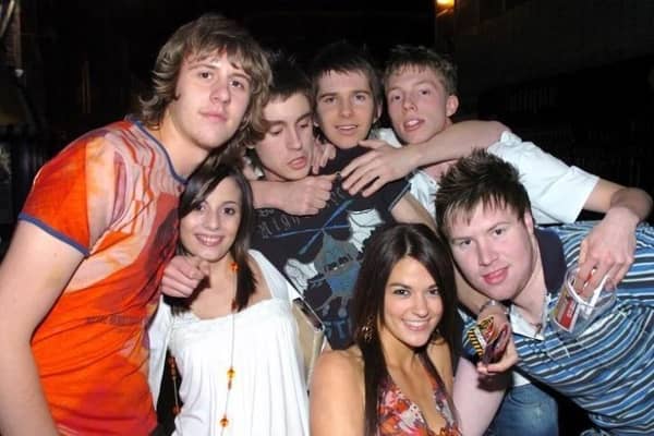 Mike, Brad, Rob, Danny, Laura and Pij outside Flares.