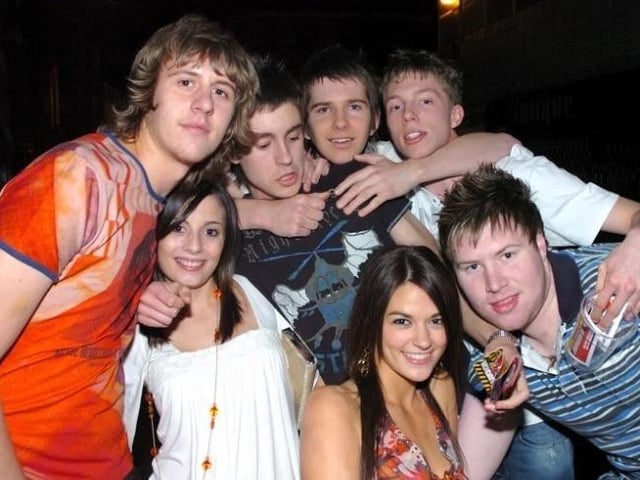 Mike, Brad, Rob, Danny, Laura and Pij outside Flares.