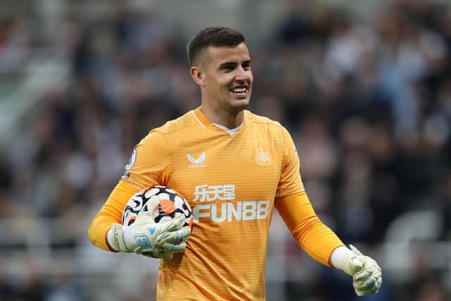 NEWCASTLE UPON TYNE, ENGLAND - SEPTEMBER 17: Karl Darlow of Newcastle Uited is seen during the Premier League match between Newcastle United and Leeds United at St. James Park on September 17, 2021 in Newcastle upon Tyne, England. (Photo by Ian MacNicol/Getty Images)