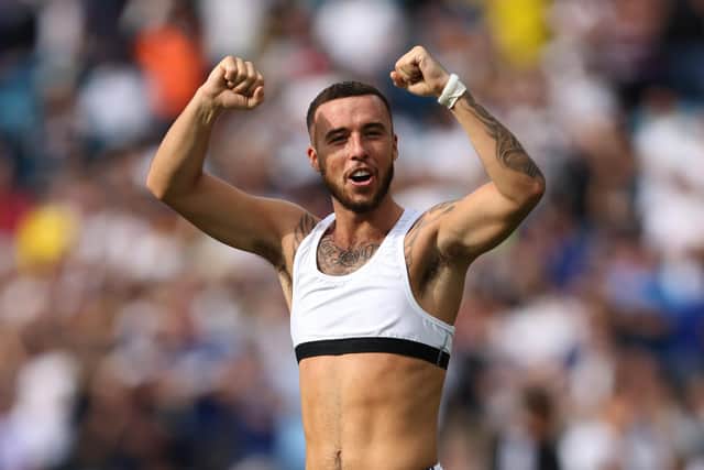 LEEDS, ENGLAND - AUGUST 06:  Sam Greenwood of Leeds United celebrates during the Premier League match between Leeds United and Wolverhampton Wanderers at Elland Road on August 6, 2022 in Leeds, United Kingdom. (Photo by Marc Atkins/Getty Images)