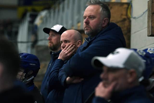 BIG WEEKEND: Leeds Knights' head coach, Ryan Aldridge (centre). Picture: Jonathan Gawthorpe