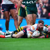 Daryl Clark scores for England in the first Test loss to Australia. Picture by Ed Sykes/SWpix.com.
