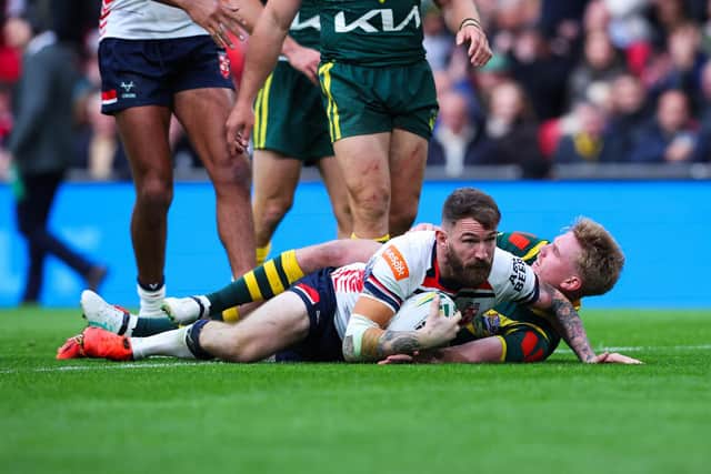 Daryl Clark scores for England in the first Test loss to Australia. Picture by Ed Sykes/SWpix.com.