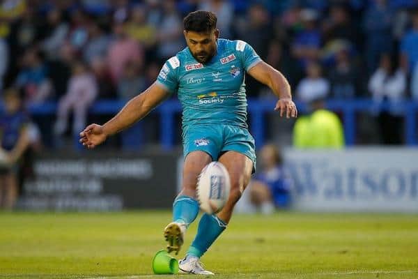 Rhyse Martin lands one of his three conversions in last week's win at Warrington. Picture by Ed Sykes/SWpix.com.