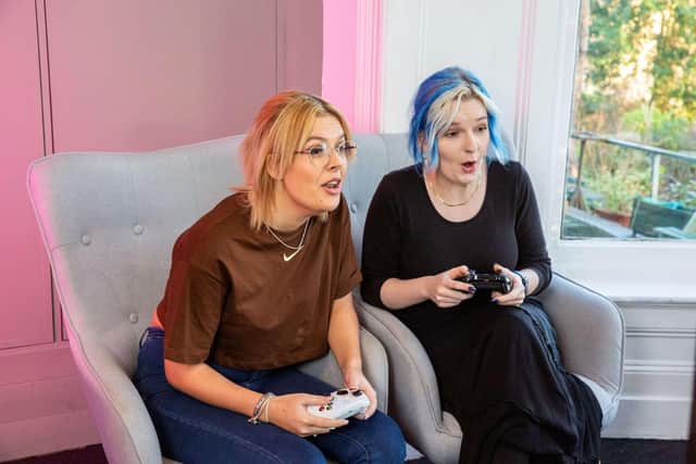 L-R Streamer Abi Coop and Cat Macauley for Leeds Mind Get Together Through Gaming