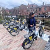 CEG's Laura Hughes tests out the Globe Point Beryl Bikes