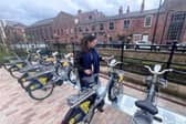 CEG's Laura Hughes tests out the Globe Point Beryl Bikes
