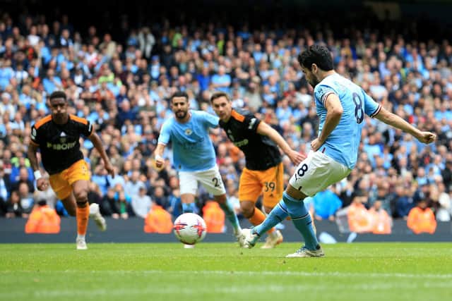 LATE TWIST: After Ilkay Gundogan missed from the spot. Photo by LINDSEY PARNABY/AFP via Getty Images.