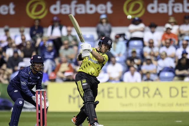D'Arcy Short hits out against Yorkshire. The Australian struck a fine 82 from just 50 balls. Picture by Allan McKenzie/SWpix.com