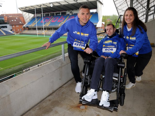 Rob, Kevin and Lindsey at the launch of the inaugural Rob Burrow Leeds Marathon.