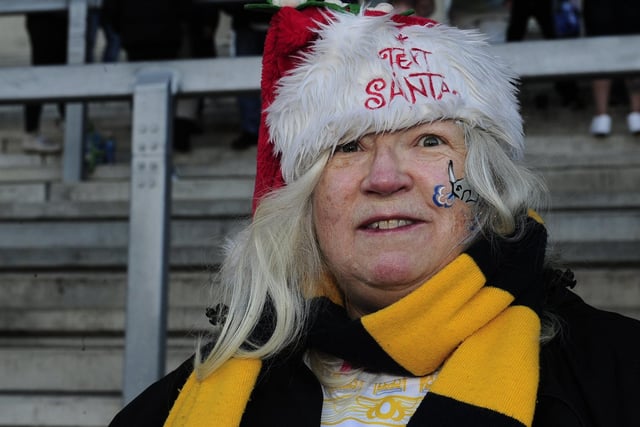 This Rhinos fan was in festive mood at the Boxing Day game against Wakefield.