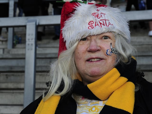 This Rhinos fan was in festive mood at the Boxing Day game against Wakefield.