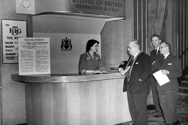 The Lord Mayor, Francis Hugh O'Donnell arrives at the Odeon Cinema to perform the official opening of the Festival of Britain Information Bureau in May 1951.