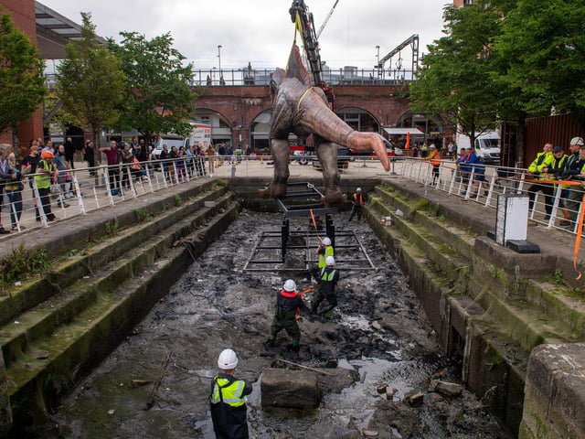Until September 4, ol' Spiney will be part of a 12-strong team of animatronic dinosaurs across Leeds city centre - with Victoria Leeds offering £5 all-day parking to families wanting to explore the Jurassic trail (although parking in the wharf is reserved for dinosaurs only).